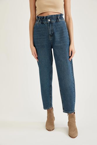 Paperbag Yüksek Bel Yıkamalı Jean %100 Pamuk Pantolon