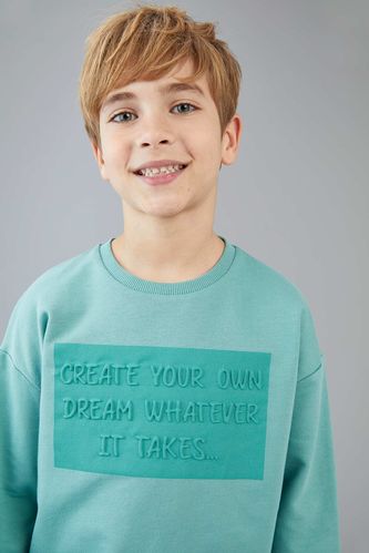 Erkek Çocuk Oversize Gofre Baskılı Organik Pamuk Sweatshirt