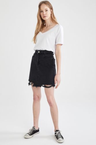 Black denim outlet skirt ripped hem