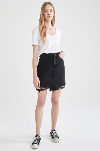 Black denim hotsell mini skirt ripped