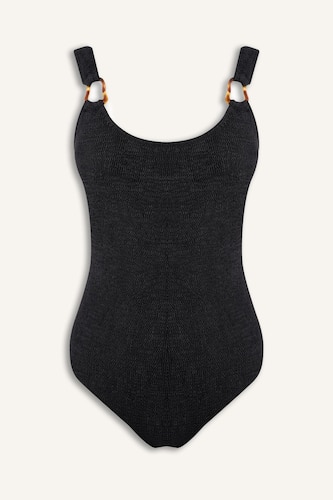 Regular Fit Crinkle Fabric Black One-piece Swimsuit