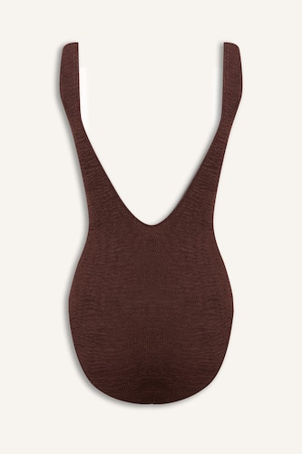 Regular Fit Crinkle Fabric Brown One-piece Swimsuit