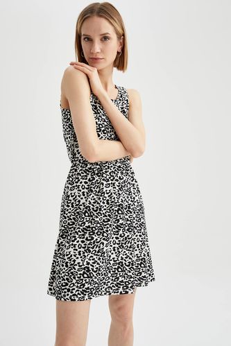 Askılı Leopar Desenli Yazlık Mini Elbise