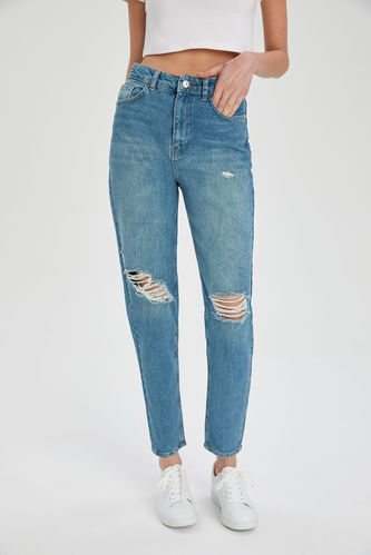 Lina Washed Cut Detail Mom Jeans