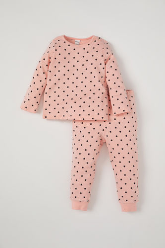 Kız Bebek Kalp Desenli Pamuklu Pijama Takımı