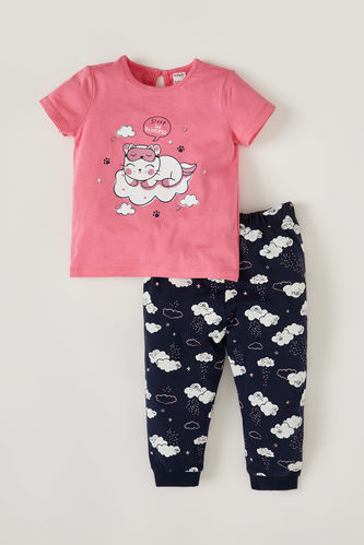Пижама вязанная 2 шт. свободного кроя с принтом животных с коротким рукавом из ткани суприм для малышей девочек