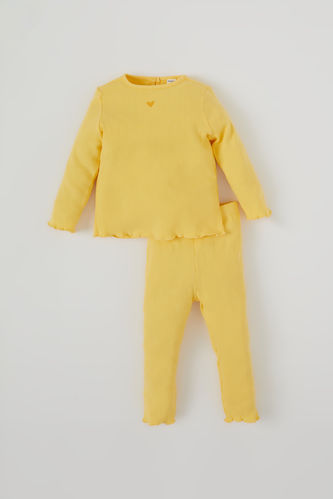 Kız Bebek Kalp Baskılı Fitilli Pijama Takımı