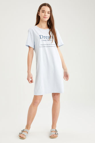 Short-Sleeved Regular Fit Knitted Dream Print Dress