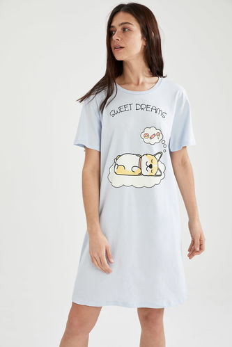 Chemise de nuit à manches courtes décontractée à imprimé chat