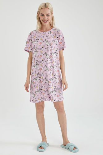 Relax Fit Short Sleeve Nightgown with Unicorn Print