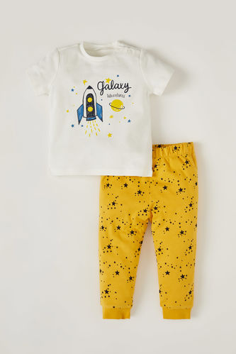 Erkek Bebek Galaksi Yazı Baskılı Pamuklu Pijama Takımı