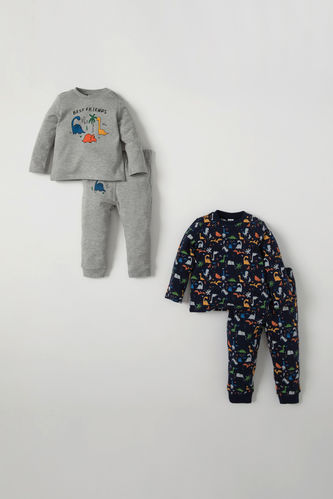 Erkek Bebek Sevimli Dinozor Baskılı 2'li  Pijama Takımı