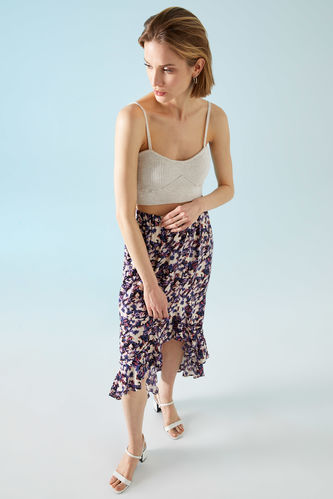 Regular Waist A-Line Woven Floral Print Skirt