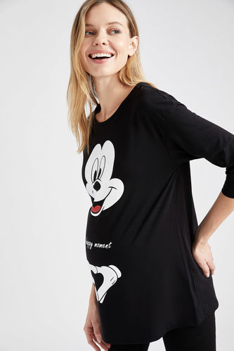 Regular Fit Long-Sleeved Knitted Mickey Mouse Print Top