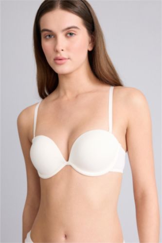WOMAN Ecru Micro Covered Half Padded Underwired Strapless Bra
