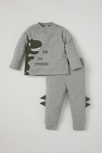 Erkek Bebek Dinozor Baskılı 3D Sweatshirt ve Eşofman Altı Takımı
