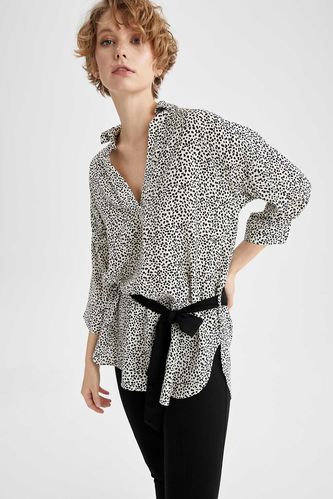 3/4 Sleeve Loose Fit V-Neck Patterned Tunic