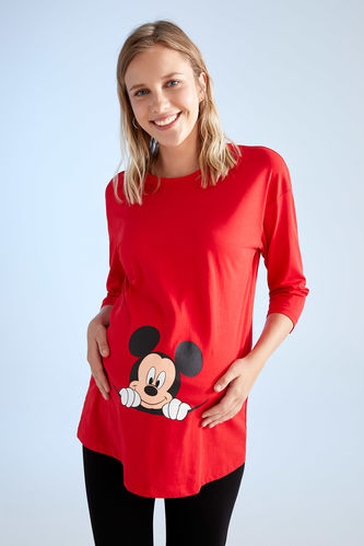 Regular Fit Long-Sleeved Knitted Mickey Mouse Print Top