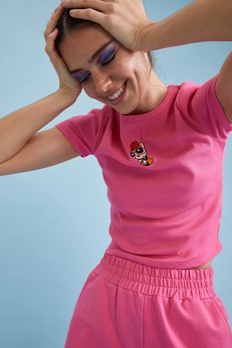 Coool Powerpuff Girls Lisanslı Bisiklet Yaka Crop Tişört