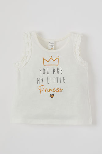 Baby Girl Princess Text Printed Sleeveless Cotton T-Shirt