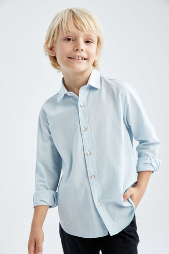 Erkek Çocuk Okula Dönüş Keten Görünümlü Uzun Kollu Gömlek