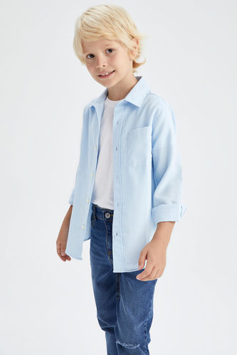 Erkek Çocuk Mavi Oxford Uzun Kollu Okul Gömleği