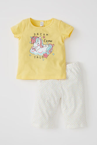Kız Bebek Unicorn Baskılı Kısa Kol Pijama Takımı