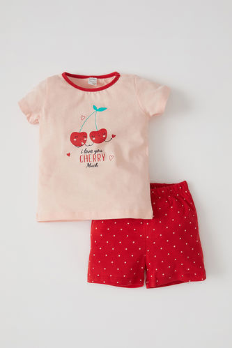 Kız Bebek Kiraz Baskılı Kısa Kol Pamuklu Pijama Takımı