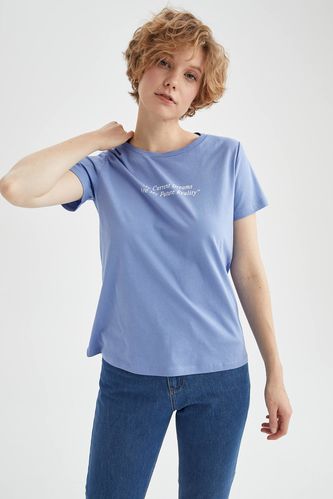 Short-Sleeved Regular Fit C-Neck Slogan T-Shirt