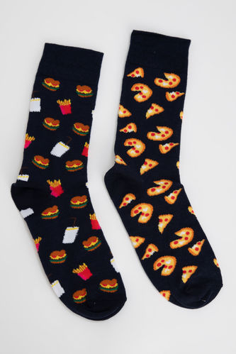 Hamburger ve Pizza Baskılı Soket Çorap 2'li