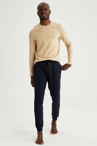 Frayed Hem Long-Sleeved Slim Fit Crew Neck Knitted Loungewear Set