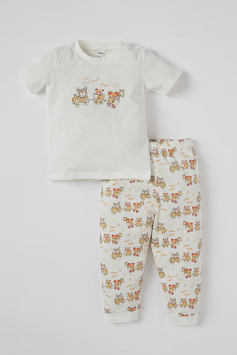 Пижама вязанная 2 шт. стандартного кроя с принтом животных с коротким рукавом для малышей мальчиков