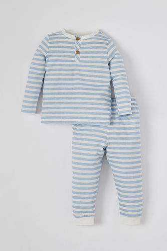 Erkek Bebek Çizgi Desenli Uzun Kol Pamuklu Pijama Takımı