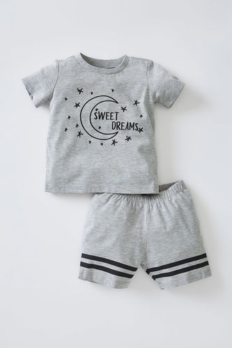 Erkek Bebek Ay Baskılı Kısa Kollu Pijama Takımı