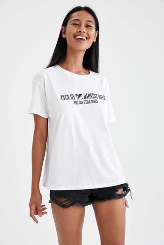 Slogan Baskılı Oversize Fit %100 Pamuk Tişört
