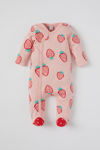 Baby Strawberry Pattern Long-Sleeved Footed Bodysuit
