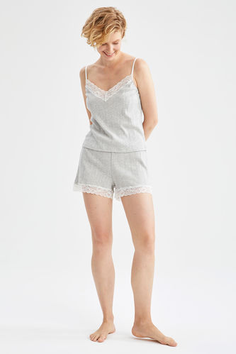 Fall in Love Regular Fit Dantel Detaylı Sürdürülebilir Mini Pijama Altı