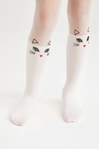 Girl Cat Printed Tights