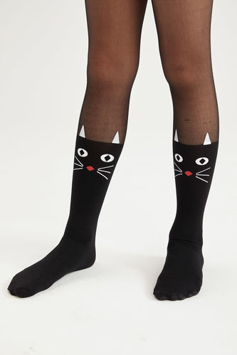 Kız Çocuk Kedi Desenli Külotlu Çorap
