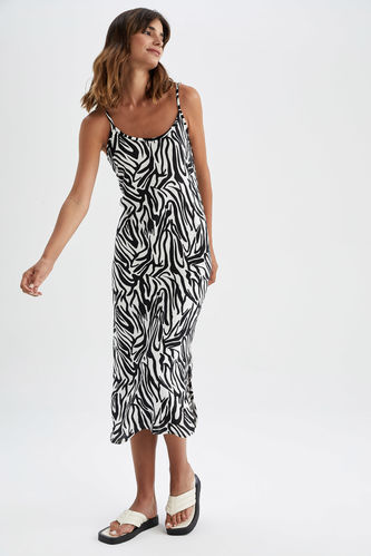 Strap Zebra Patterned Midi Dress