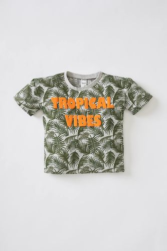 Tropical Patterned Short Sleeve Crew Neck T-Shirt