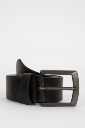 Men Black Man Faux Leather Belt