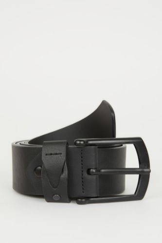 MAN Black Men's Faux Leather Wide Denim Belt