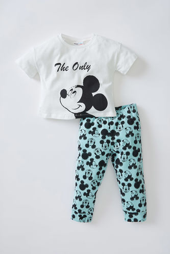 Erkek Bebek Mickey Mouse Lisanslı Pamuklu Kısa Kollu Tişört Ve Alt Takımı