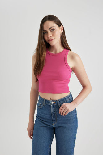 Fitted Halter Neck Ribbed Crop Top