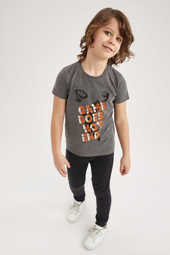 Erkek Çocuk Slogan Baskılı Kısa Kol Tişört ve Jogger Eşofman Alt Takımı