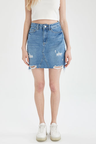 Coool Ripped Detailed Relax Fit Jean Skirt