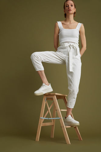 Ankle-Length Extra High-Waist Paperbag Trousers