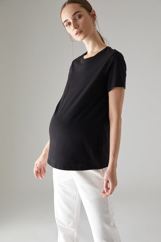 Regular Fit Knitted Short-Sleeved Maternity Top