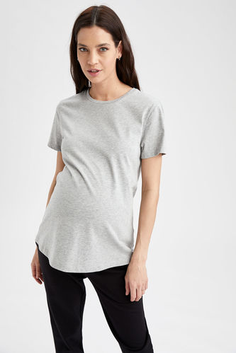 Regular Fit Knitted Short-Sleeved Maternity Top